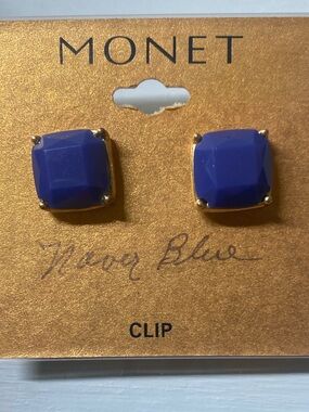Monet Vintage Navy Blue Clip On Earrings